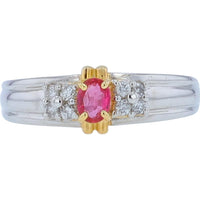 Platinum & 18K Yellow Gold Ruby Ring with Diamond Accents - 0.24 Carats Ruby, 0.11 Carats Diamond Total Weight
