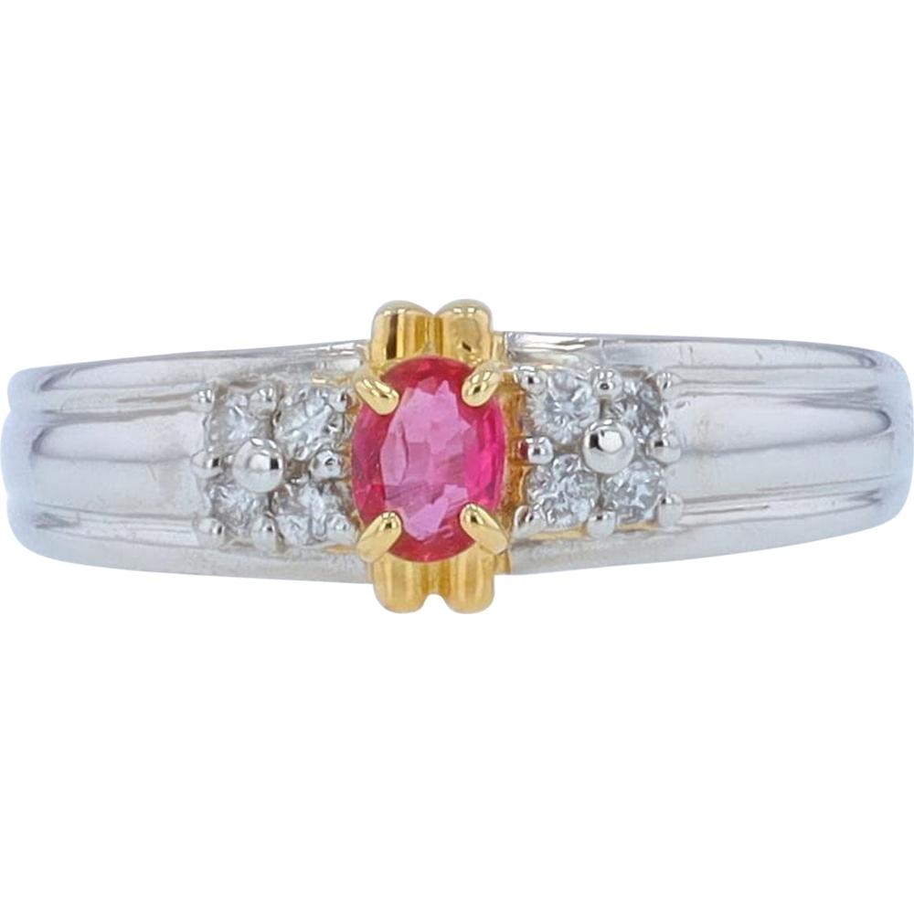 Platinum & 18K Yellow Gold Ruby Ring with Diamond Accents - 0.24 Carats Ruby, 0.11 Carats Diamond Total Weight