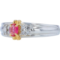 Platinum & 18K Yellow Gold Ruby Ring with Diamond Accents - 0.24 Carats Ruby, 0.11 Carats Diamond Total Weight
