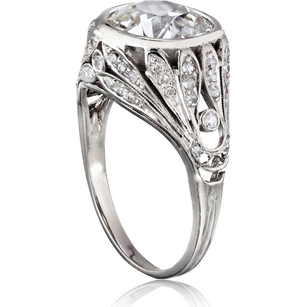Platinum Art Deco Ring with 3.19 Carat Old European Cut Diamond (J/VS1 GIA) and Single Cut Accents