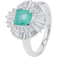 Platinum Ballerina Ring with 1.18 Carat Colombian Emerald and Diamond Halo - 0.92 Carat Total Diamond Weight