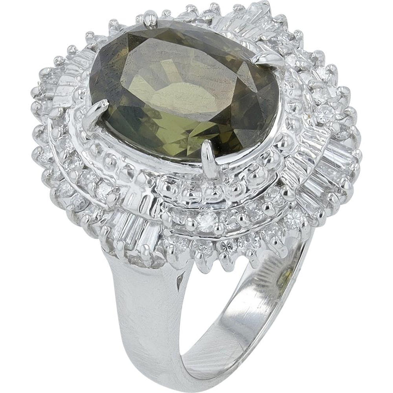 Platinum Ballerina Ring with 5.18 Carat Oval Alexandrite and 0.55 Carat Diamond Halo