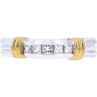 Platinum Band with Princess-Cut Diamonds and Yellow Gold Accents - 0.40 Carat Total Diamond Weight