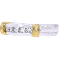 Platinum Band with Princess-Cut Diamonds and Yellow Gold Accents - 0.40 Carat Total Diamond Weight