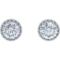 Platinum Beaded Bezel Round Diamond Stud Earrings - 2.02 Carat Total Diamond Weight