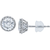 Platinum Beaded Bezel Round Diamond Stud Earrings - 2.02 Carat Total Diamond Weight