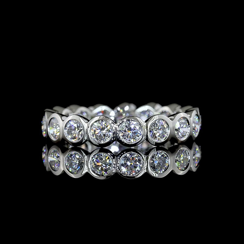 Platinum Bezel Set Round Lab Diamond Eternity Band - 1.58 Carat Total Weight E-F Color VS1 Clarity - Covaloro Fine Jewelry
