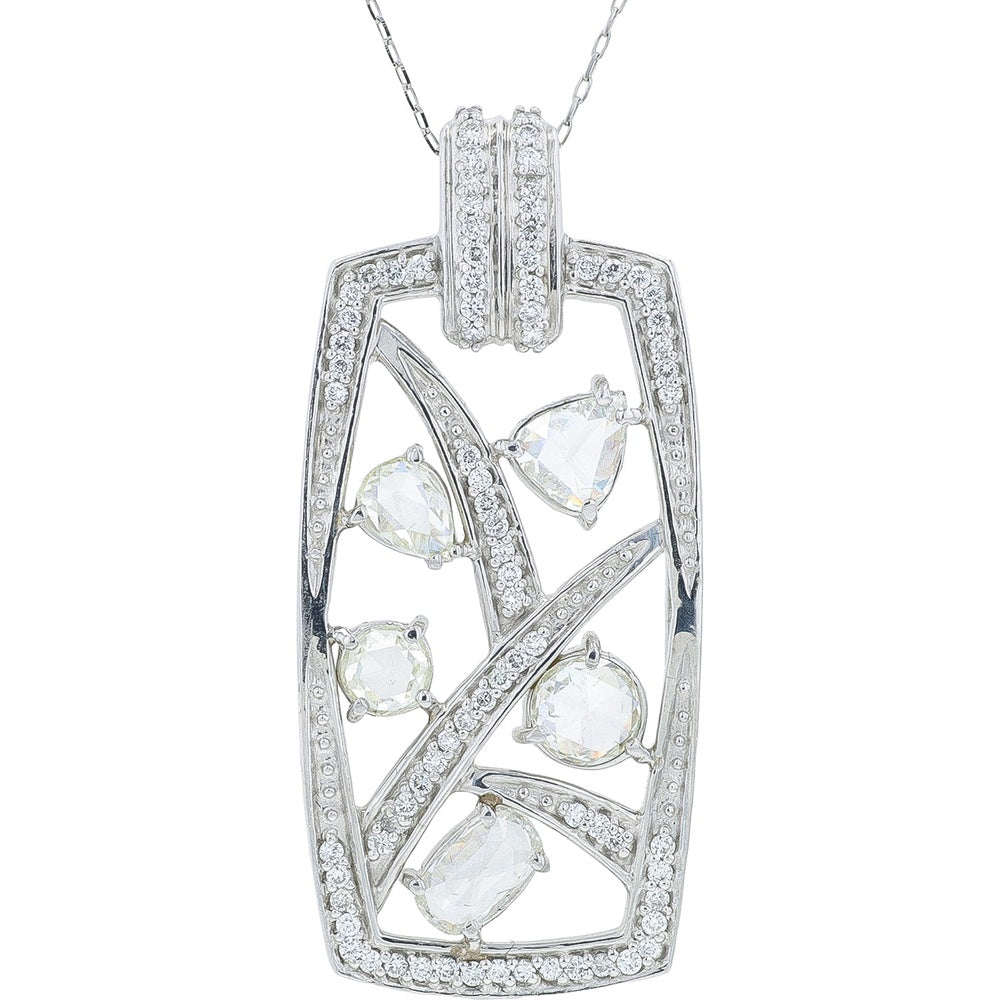 Platinum Botanical Vine Pendant with Pear, Trillion, Round, and Oval Diamonds - 1.63 Carat Total Diamond Weight