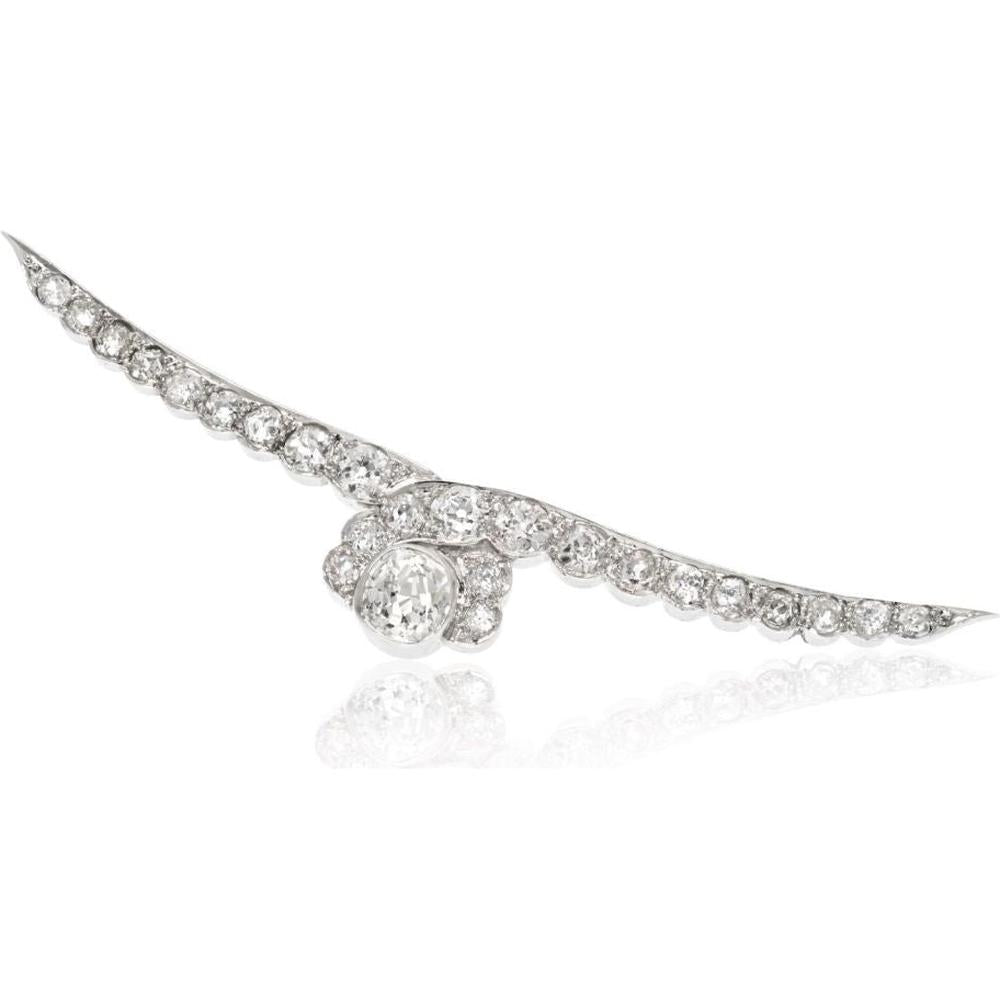 Platinum Brooch with 3.00ctw Antique Old Mine Diamonds and 1.00 Carat Center Stone