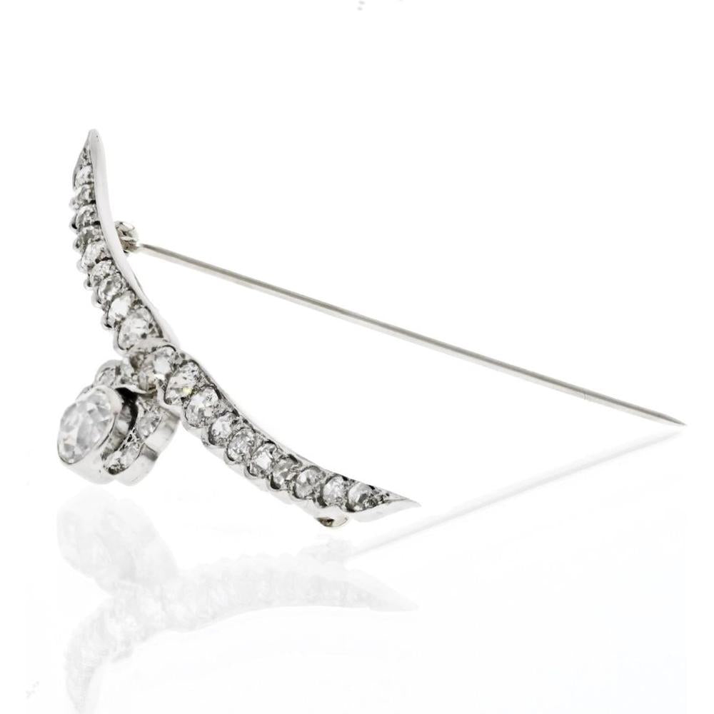 Platinum Brooch with 3.00ctw Antique Old Mine Diamonds and 1.00 Carat Center Stone