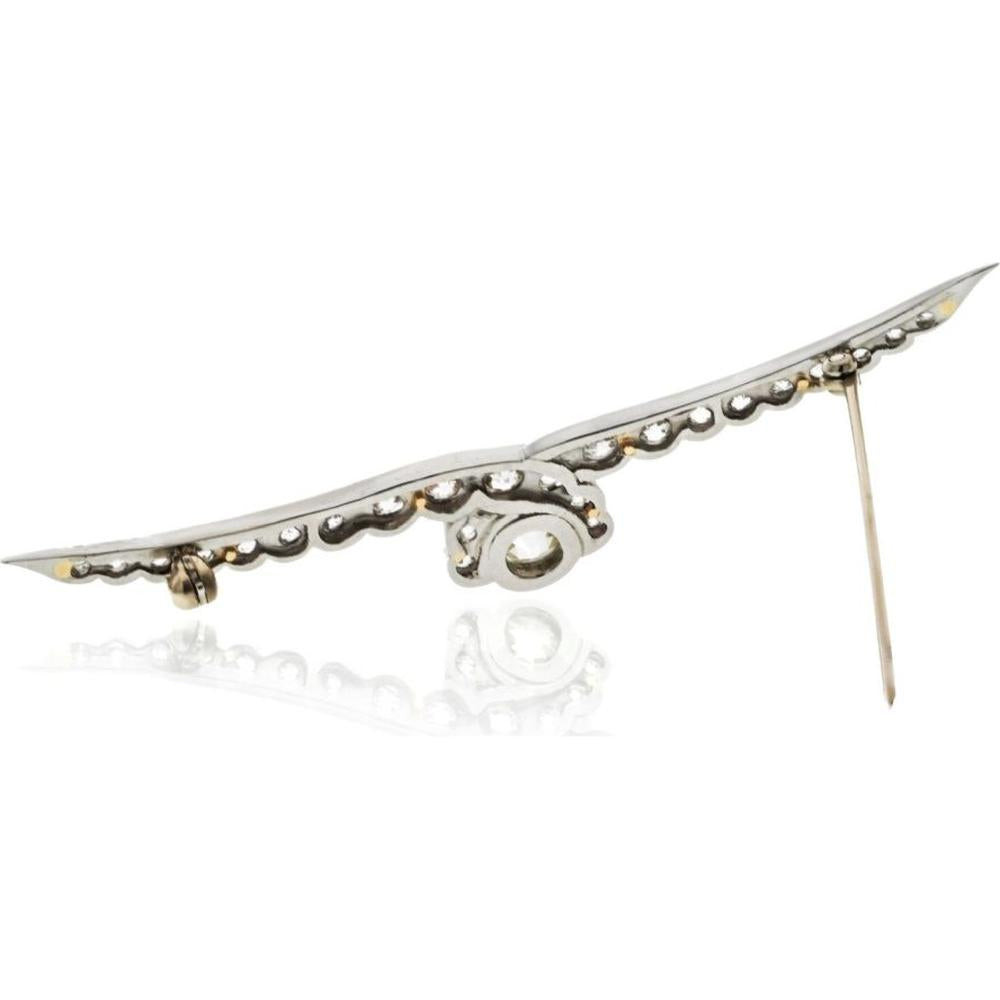 Platinum Brooch with 3.00ctw Antique Old Mine Diamonds and 1.00 Carat Center Stone
