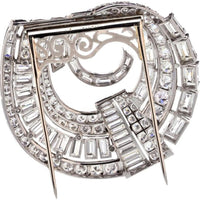 Platinum Brooch with Round and Baguette Diamonds - 27 Carats Total Diamond Weight