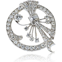 Platinum Brooch with Round and Baguette Diamonds in Floral Spray Motif - 4.00 Carat Total Diamond Weight