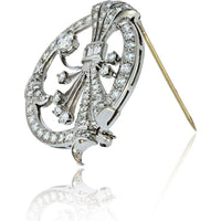 Platinum Brooch with Round and Baguette Diamonds in Floral Spray Motif - 4.00 Carat Total Diamond Weight
