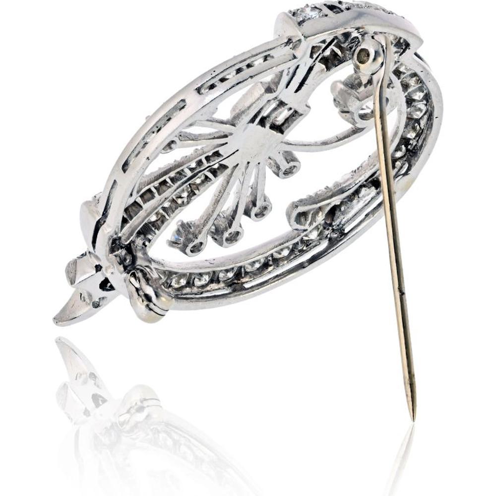 Platinum Brooch with Round and Baguette Diamonds in Floral Spray Motif - 4.00 Carat Total Diamond Weight