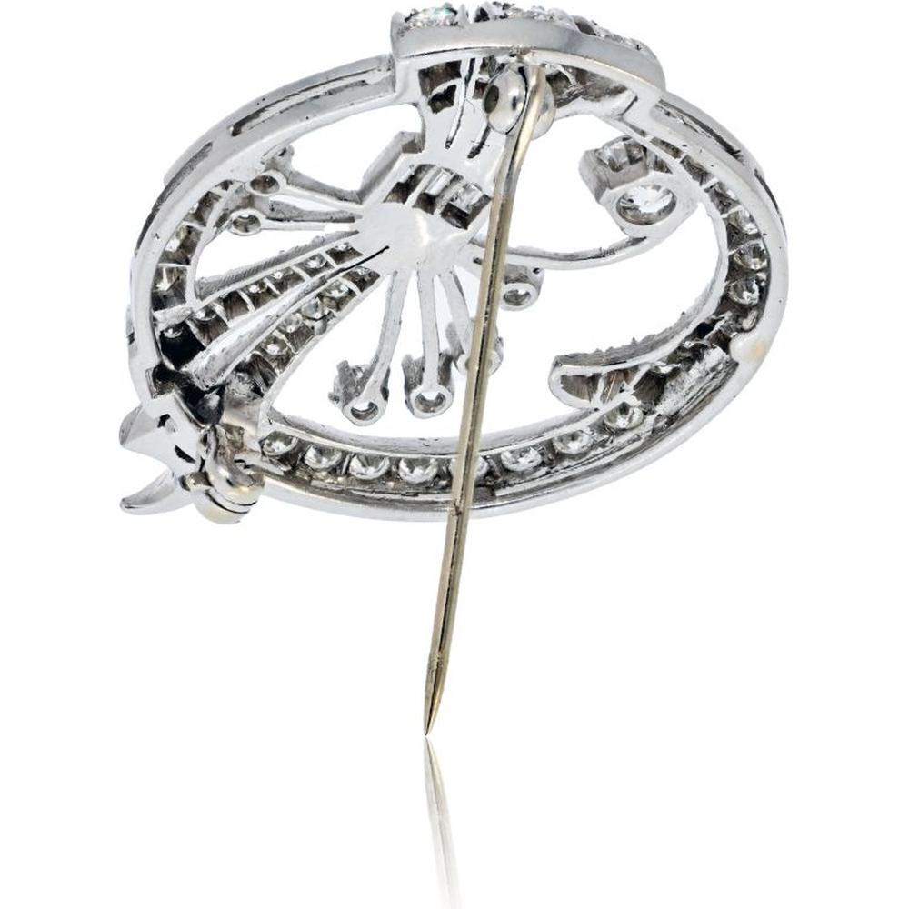 Platinum Brooch with Round and Baguette Diamonds in Floral Spray Motif - 4.00 Carat Total Diamond Weight