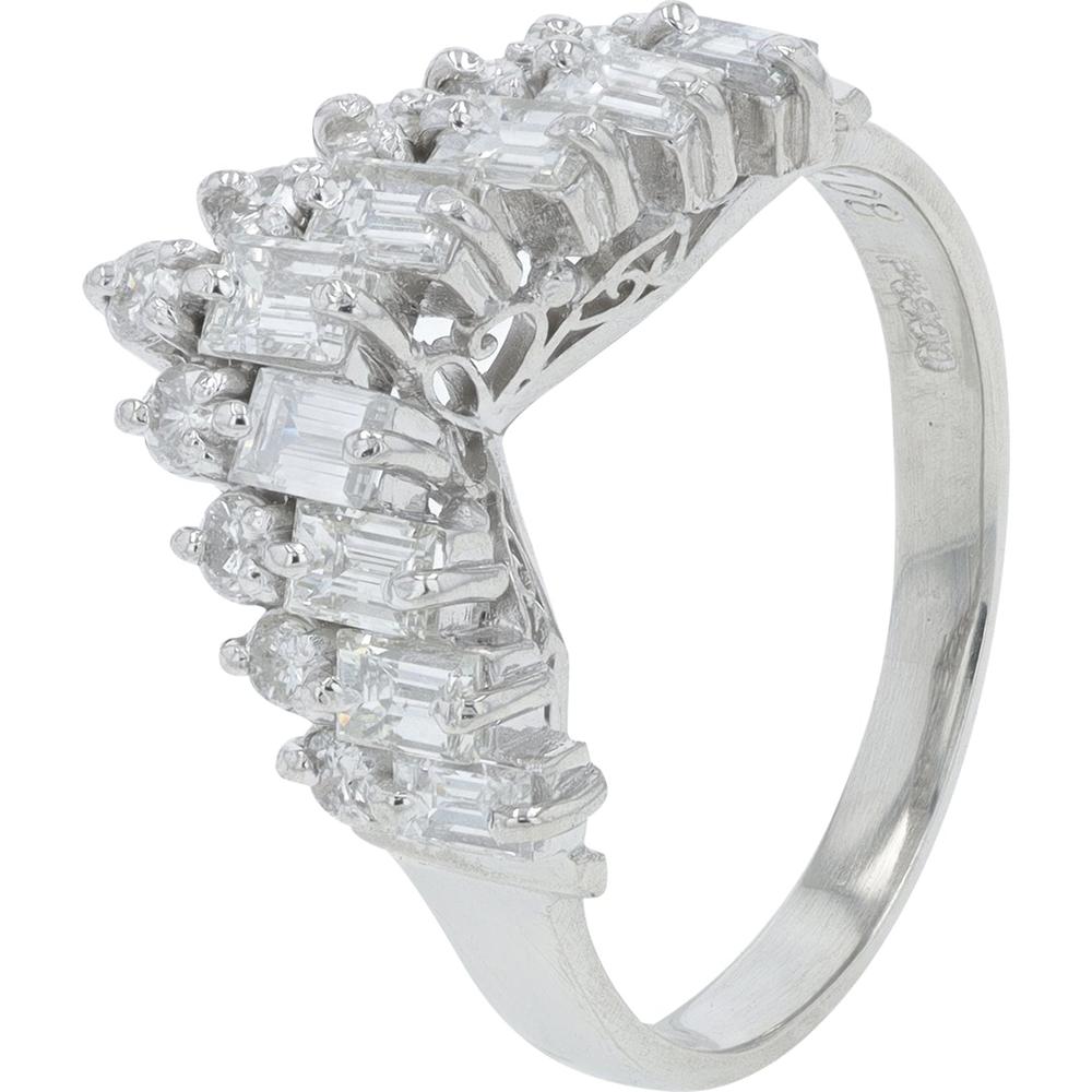Platinum Chevron Band with 1.08 Carat Round and Baguette Diamonds