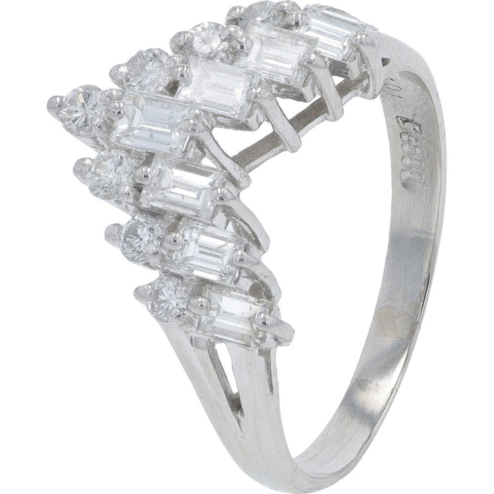 Platinum Chevron Band with Alternating Round and Baguette Diamonds - 1.01 Carat Total Diamond Weight
