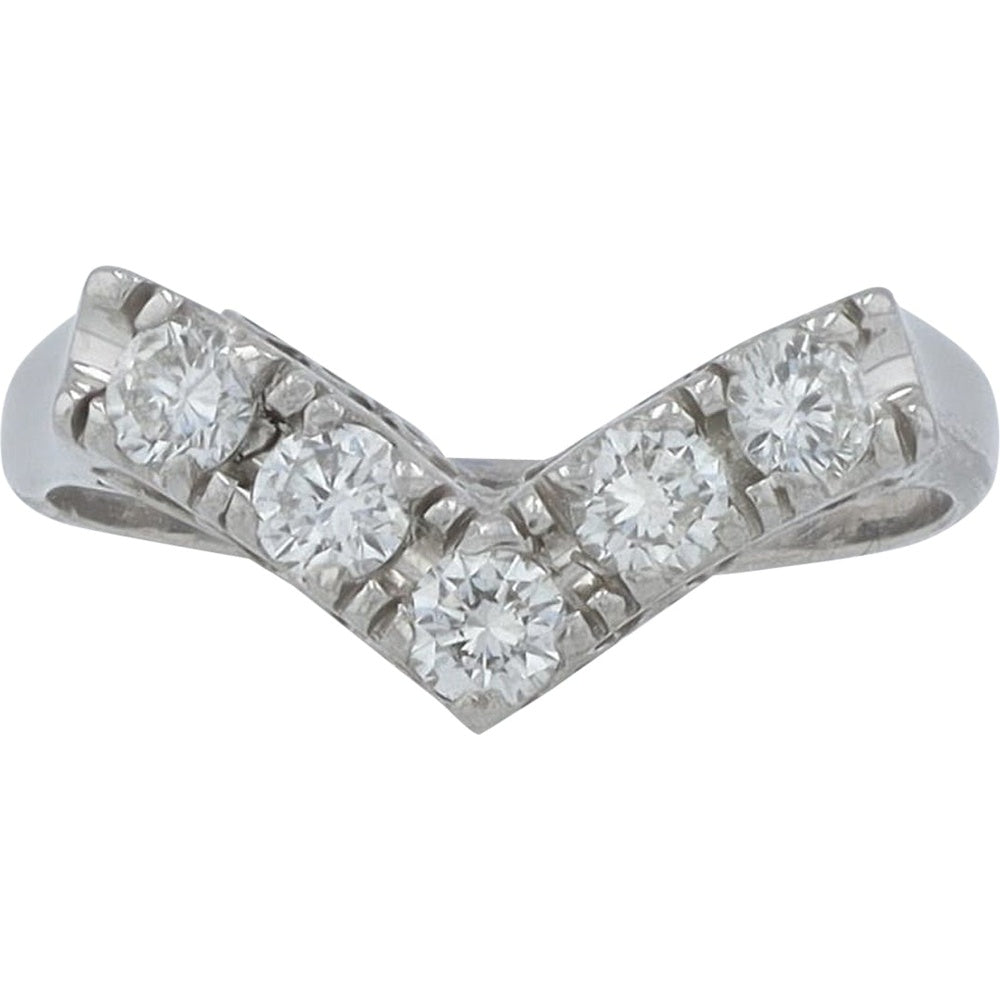 Platinum Chevron Band with Milgrain Detail and Round Brilliant Diamonds - 0.40 Carat Total Diamond Weight