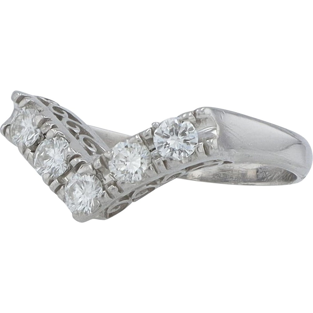 Platinum Chevron Band with Milgrain Detail and Round Brilliant Diamonds - 0.40 Carat Total Diamond Weight