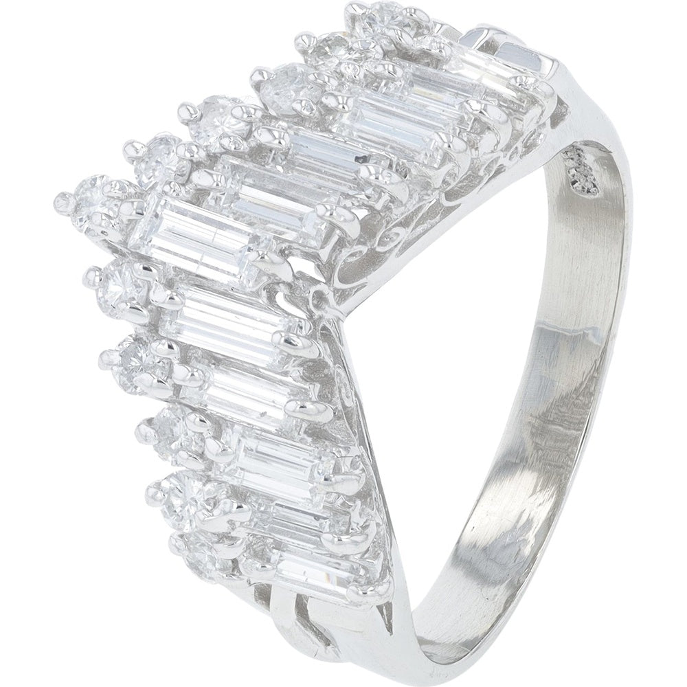 Platinum Chevron Band with Prong Set Round Diamonds - 1.09 Carat Total Diamond Weight