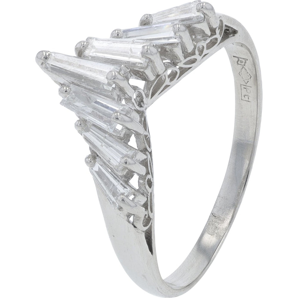 Platinum Chevron Band with Staggered Baguette Cut Diamonds - 0.75 Carat Total Diamond Weight