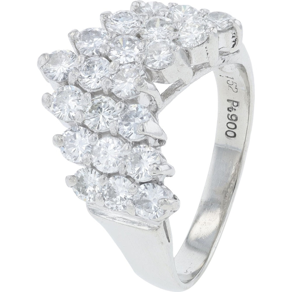 Platinum Chevron Ring with Prong-Set Round Brilliant Diamonds - 1.52 Carat Total Diamond Weight