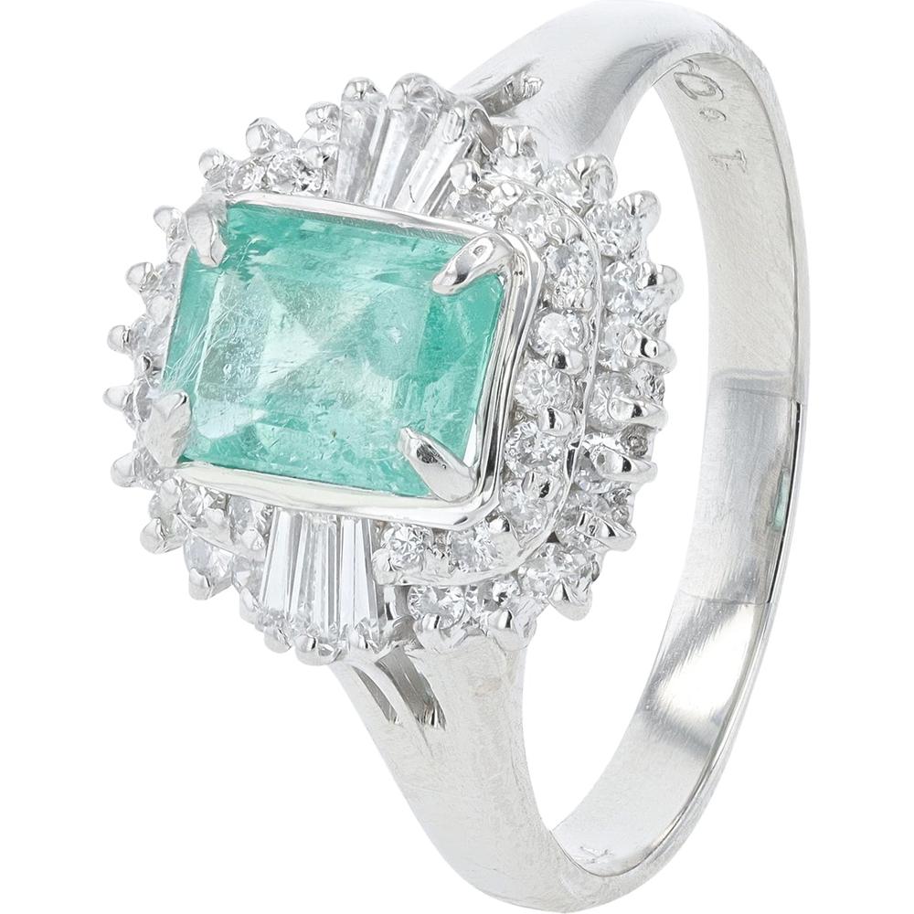 Platinum Colombian Emerald and Diamond Ring - 1.04 Carat Total Emerald Weight, 0.44 Carat Total Diamond Weight