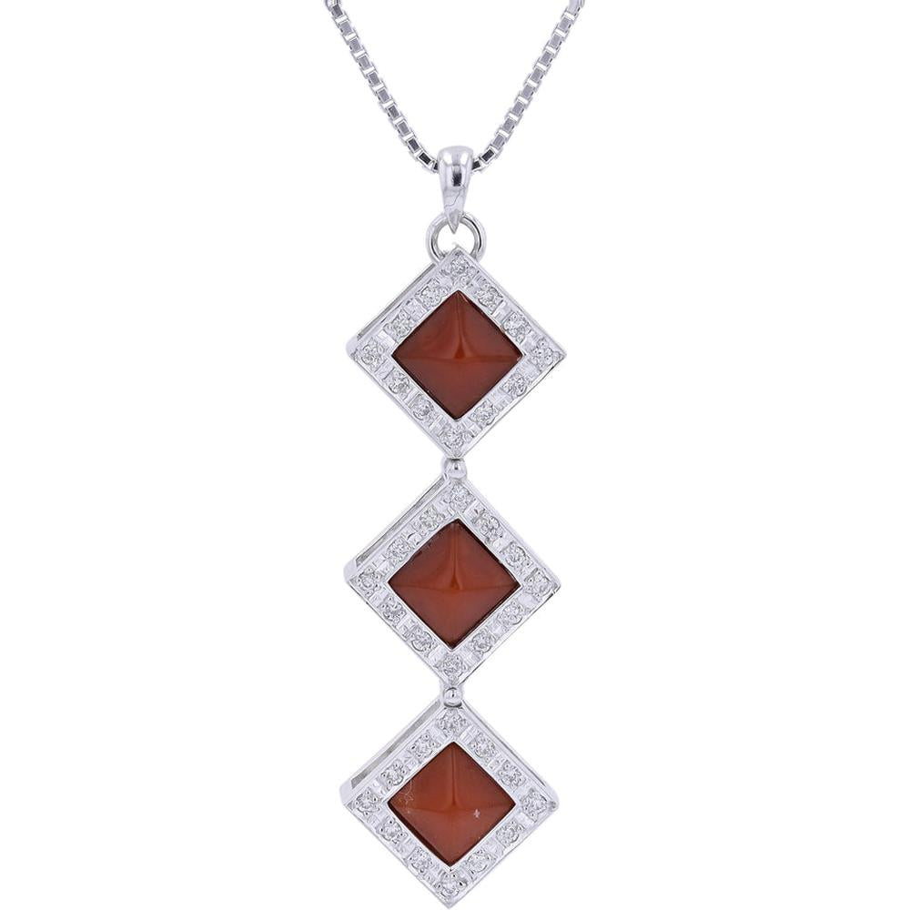 Platinum Coral Three Stone Pendant - Ocean Elegance Necklace