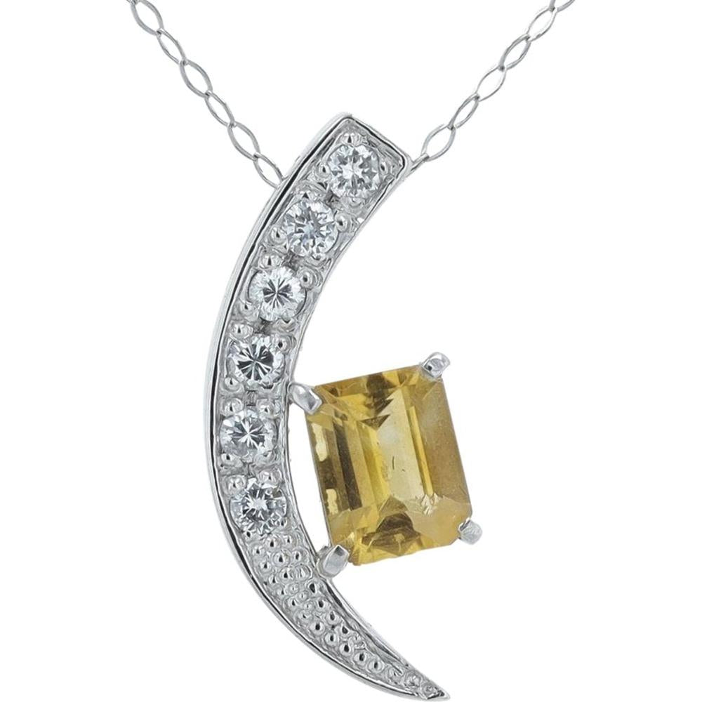 Platinum Crescent Moon Pendant with Step-Cut Citrine and Pavé-Set Diamonds - 1.76 Carats Total Gem Weight