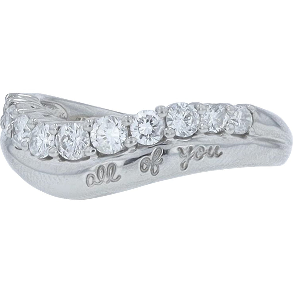 Platinum Curved Contour Diamond Band with Round-Cut Prong Set Diamonds - 0.50 Carat Total Diamond Weight
