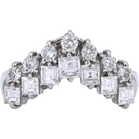Platinum Curved Diamond Band with Round and Princess Cut Diamonds - 1.02 Carats Total Diamond Weight