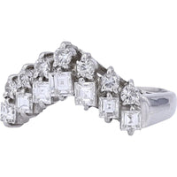 Platinum Curved Diamond Band with Round and Princess Cut Diamonds - 1.02 Carats Total Diamond Weight