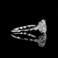 Platinum Cushion Brilliant Cut Lab Diamond Ring with Marquise and Round Side Stones - 2.83 Carat Total Diamond Weight, F VS1 - Covaloro Fine Jewelry
