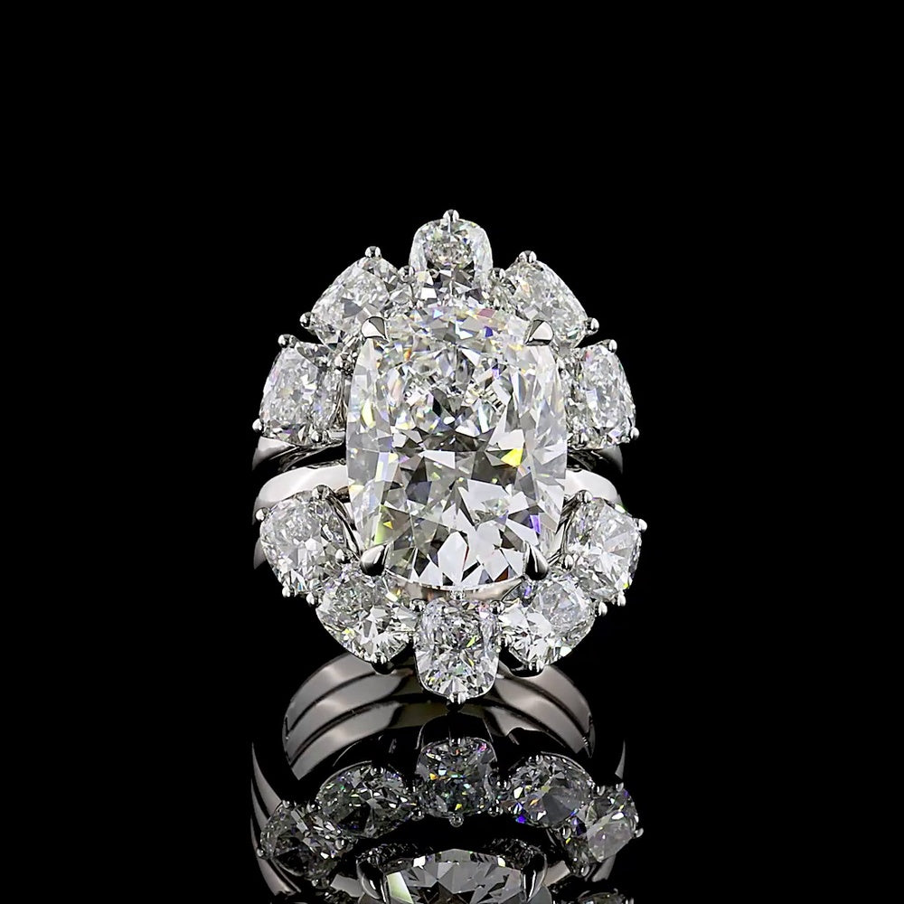Platinum Cushion Cut Halo Diamond Ring with 8.05 Carat Center and 12.66 Total Carat Weight - IGI Certified E-F VVS2 Lab Grown Diamonds - Covaloro Fine Jewelry