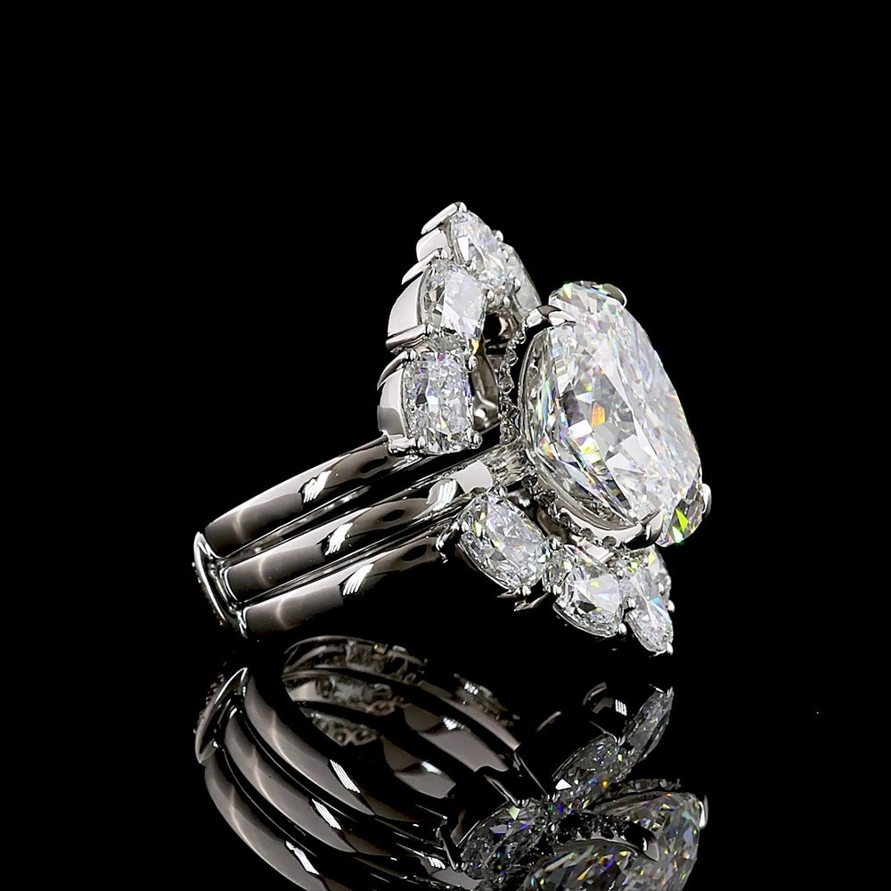 Platinum Cushion Cut Halo Diamond Ring with 8.05 Carat Center and 12.66 Total Carat Weight - IGI Certified E-F VVS2 Lab Grown Diamonds - Covaloro Fine Jewelry