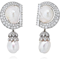 Platinum David Webb Drop Earrings with 9.92 Carats Diamonds and Baroque Pearls