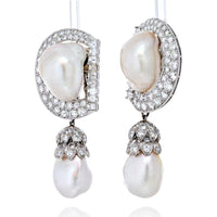 Platinum David Webb Drop Earrings with 9.92 Carats Diamonds and Baroque Pearls