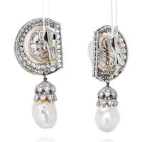 Platinum David Webb Drop Earrings with 9.92 Carats Diamonds and Baroque Pearls