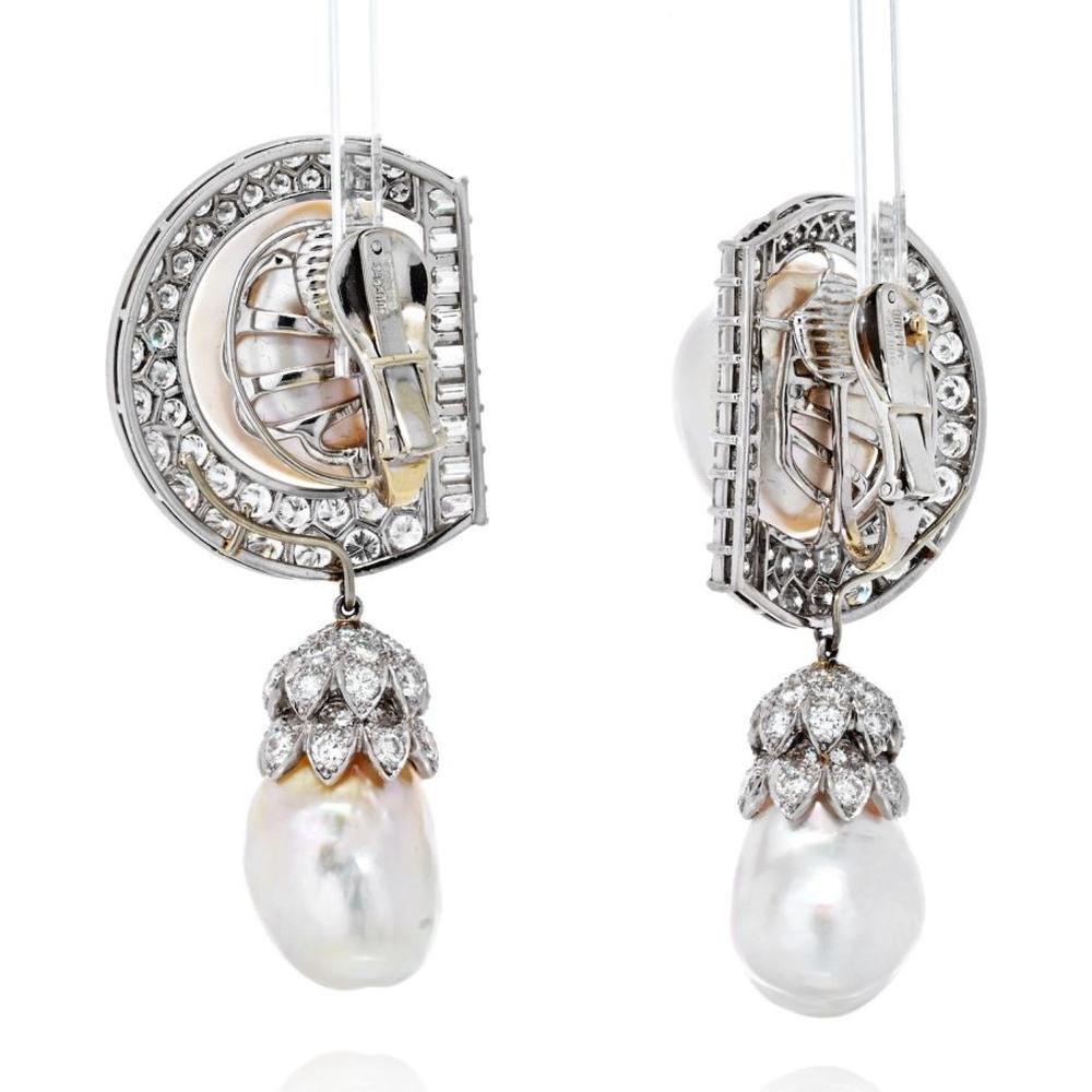 Platinum David Webb Drop Earrings with 9.92 Carats Diamonds and Baroque Pearls