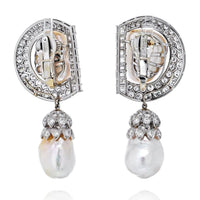 Platinum David Webb Drop Earrings with 9.92 Carats Diamonds and Baroque Pearls