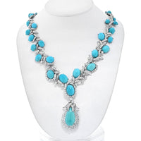 Platinum David Webb Necklace with Graduated Cabochon Turquoise and Diamond Cluster - 46.1 Carats Total Diamond Weight