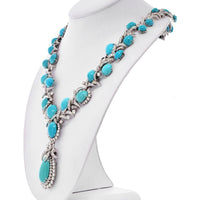 Platinum David Webb Necklace with Graduated Cabochon Turquoise and Diamond Cluster - 46.1 Carats Total Diamond Weight