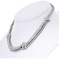 Platinum Diamond Collar Necklace with 16 Inches of Baguette and Round Cut Diamonds - 23 Carats Total Diamond Weight