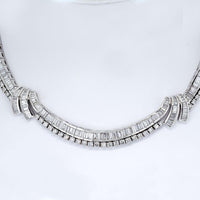 Platinum Diamond Collar Necklace with 16 Inches of Baguette and Round Cut Diamonds - 23 Carats Total Diamond Weight