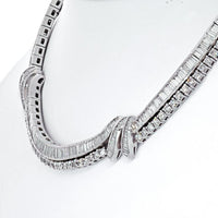 Platinum Diamond Collar Necklace with 16 Inches of Baguette and Round Cut Diamonds - 23 Carats Total Diamond Weight