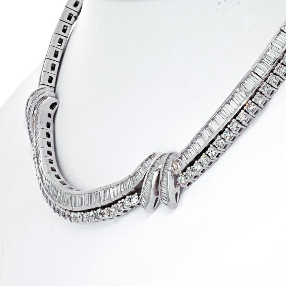 Platinum Diamond Collar Necklace with 16 Inches of Baguette and Round Cut Diamonds - 23 Carats Total Diamond Weight