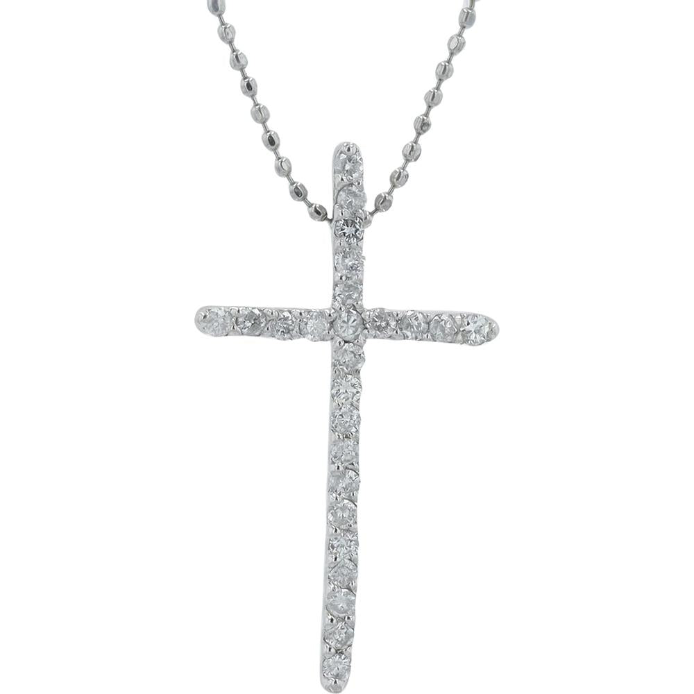 Platinum Diamond Cross Pendant Necklace with 3 Carat Round Diamonds in Prong Setting - 16" Chain