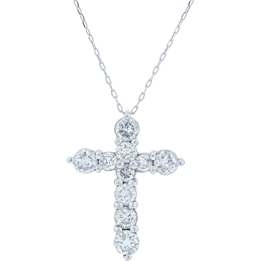 Platinum Diamond Cross Pendant with 18 Inch Adjustable Bolo Chain - 1.00 Carat Total Diamond Weight