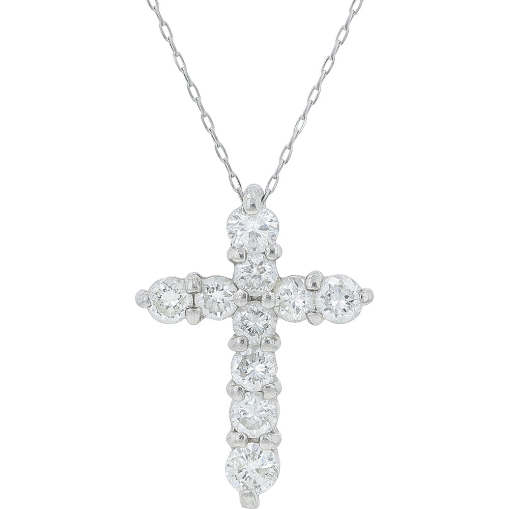Platinum Diamond Cross Pendant with Four-Prong Set Round Brilliant Diamonds - 1.01 Carat Total Diamond Weight